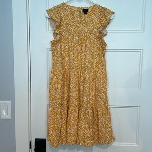 J. Crew Factory Linen Blend Ruffle Sleeve Tiered Dress in Sz 00